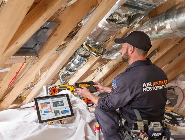Raynham Air Duct Cleaning technician performing precise duct repair work in Raynham