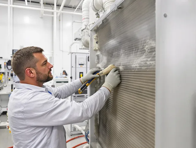 Raynham Air Duct Cleaning technician performing precision commercial coil cleaning at a Raynham business