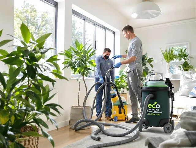 Raynham Air Duct Cleaning technician performing eco-friendly duct cleaning using sustainable methods in Raynham