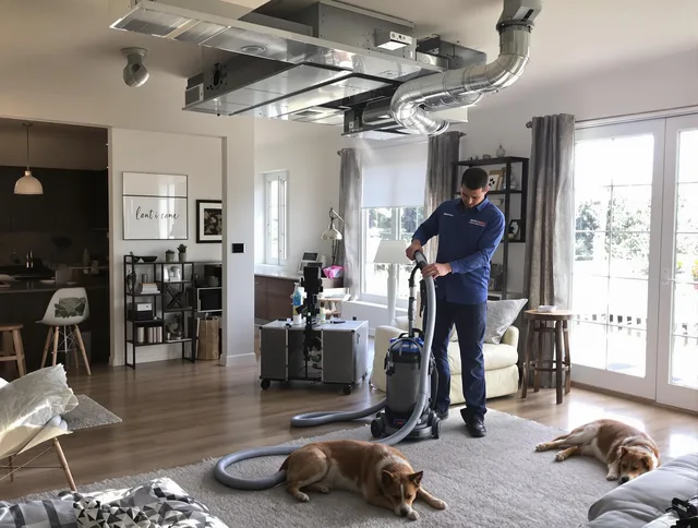 Raynham Air Duct Cleaning technician performing detailed indoor duct cleaning for improved air quality in Raynham